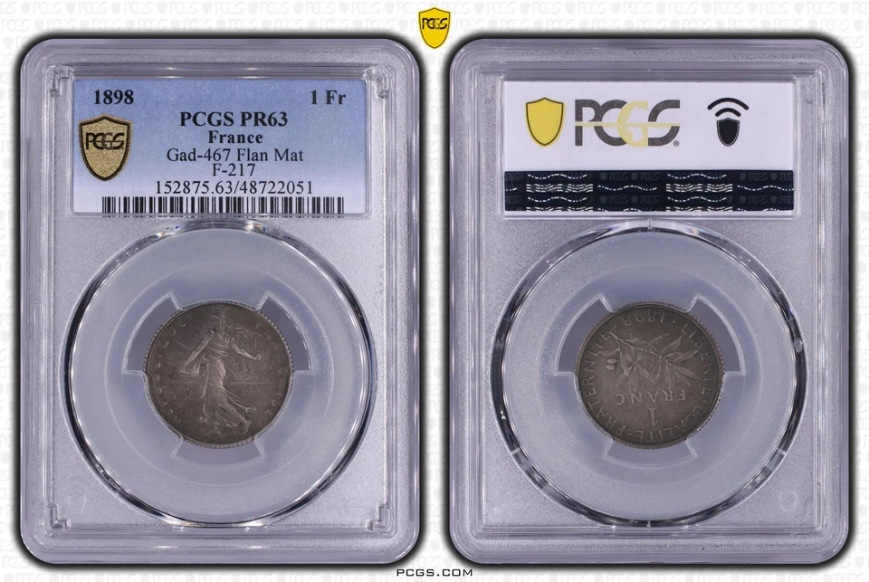 FRANCE , PROOF SILVER 1 FRANC 1898 ( 33 )  PCGS PR 63 FLAN MAT , RARE - Image 1 of 1