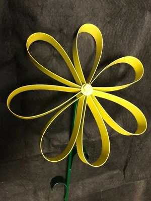 Yellow recycled steel hand made poppy welded flower rock garden stake yard art  - Image 1 of 2
