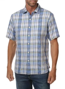 Tommy Bahama Tortola Surf Plaid Shirt ST325921 Cotton/Tencel Bering Blue, XL - Picture 1 of 2