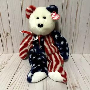 Ty Beanie Buddies Spangle orso patriottico peluche bandiera americana etichetta da appendere 12 pollici - Foto 1 di 11