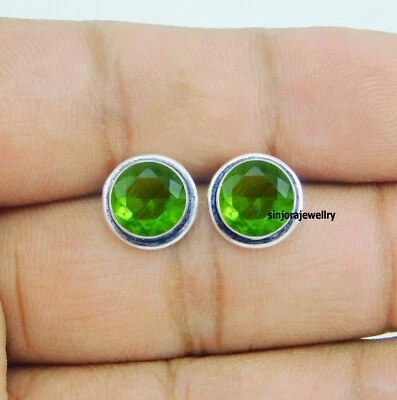 Peridot Gemstone 925 sterling silver handmade Stud Earrings - Image 1 of 4