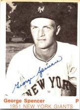 George Spencer autographed baseball card (1951 New York Giants) 1975 TCMA