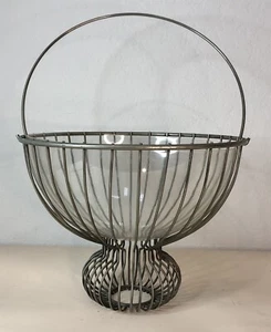 Vtg Retro Metal Wire Fruit Basket w/ Clear Acrylic Bowl Liner, Postmodern Style - Picture 1 of 18