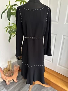 Hugo Boss Dress Women's Size 12 Black Studded Waist Tie Belt Long Sleeve - Picture 1 of 15