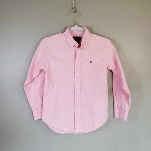 Ralph Lauren Oxford Shirt Boys Size 12 Pink Long Sleeve Button Up Flesh Pony - Picture 1 of 6