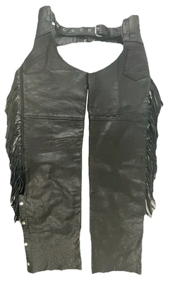 Vintage Interstate Leather Men or Woman's Black Med Motorcycle Bike Fringe Chaps - Image 1 of 4