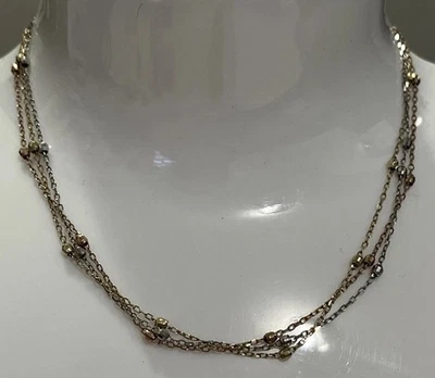 14k Tri-Color 3-Strand Diamond-cut Beaded Anklet 10 inch - Image 1 of 4