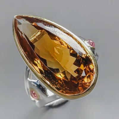 Anillo de cuarzo citrino natural hecho a mano de 30 quilates de plata de ley 925 talla 8/R437119 Foto 1 de 4