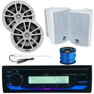 JVC Marine Bluetooth USB CD Receiver, 2x 6.5" + 2x 4" Speakers, Wire, Antenna - Picture 1 of 7