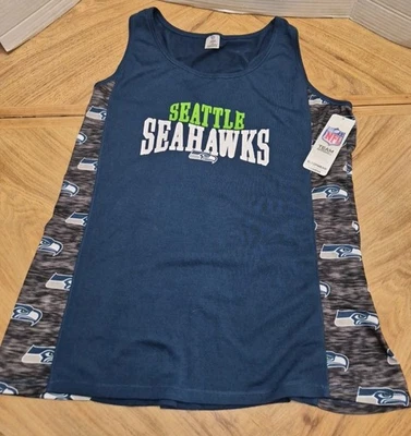 NFL 西雅图海鹰队蓝色坦克标志和白色绿色字母图形女式 XL 码 — 第 1/4 张图片