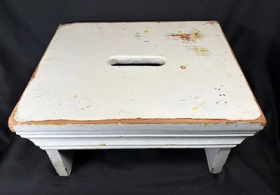 "Taburete pequeño de madera artesanal pintado de granja antiguo primitivo 14x11,5x6"" pie escalón" Foto 1 de 4