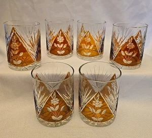 Konvolut 6 geschliffene klare Bernstein böhmische niedrige Kugel Vintage geschliffene Gläser - Bild 1 von 10