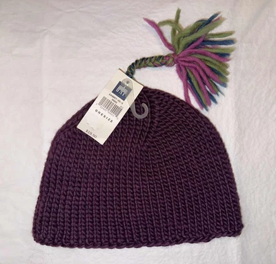 Винтажный 2000 ~ y2k GAP KIDS фиолетовый вязаный крышка/бини/шляпа с кисточки O/S ~ шерстяная смесь - Изображение 1 из 4