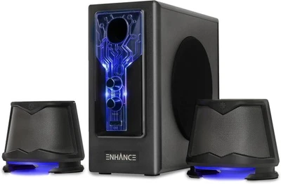 ENHANCE SB 2.1 Computer Speakers with Subwoofer Blue LED Gaming Speakers - Image 1 of 4