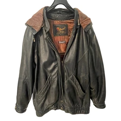 Reed Sportswear Leather Thinsulate Jacket Mens Medium Black Full Zip Hooded  - Imagem 1 de 4