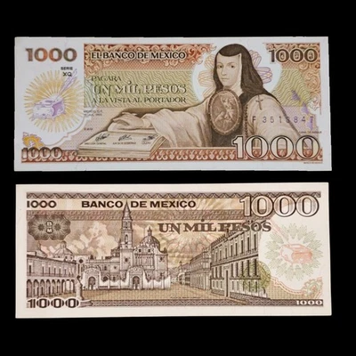 🇲🇽 1985 年墨西哥 1000 比索钞票,J de Asbaje,圣多明各广场 — 第 1/3 张图片