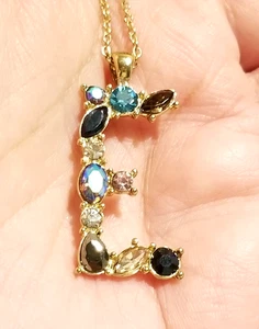 **NEW Bella Jack Colored AB Crystal Rhinestone Initial E Pendant Necklace** - Picture 1 of 7