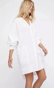 Free People Shelagh Long Sleeve Tunic Top Dress Crisp White Sz M Cotton Linen - Picture 1 of 19