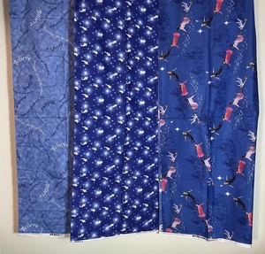  3 Stück Blau Peter Pan Tinkerbell Film Quilten Handwerk Stoffe 1 Yard & 1/2 Yard - Bild 1 von 8
