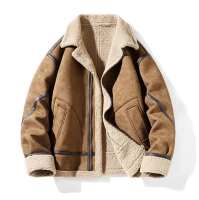 Men lapel leather jacket plus velvet coat fur Lapel outwear punk overcoat tops - Image 1 of 4