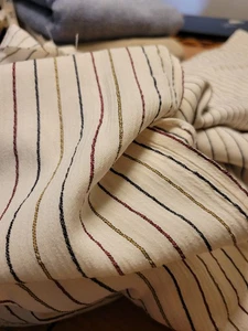 Italian Ivory Stripe very fine Wool Fabric, 3Yards,5"X64"W - Picture 1 of 4