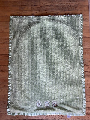 HTF Beansprout Green Satin Back & Trim Baby Blanket/Lovey Textured Bean Sprout - Image 1 of 2