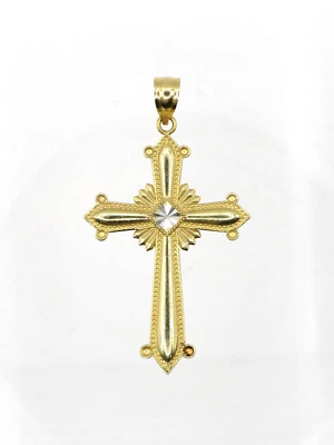 HERMOSO COLGANTE CRUZ ORNAMENTADA ORO AMARILLO Y BLANCO "14k OR" - 1 5/8" ALTO** Foto 1 de 4