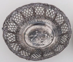 Exquisite Antique Germany 800 Silver Pierced Fruit Basket Roses Cherubs Angels - Picture 1 of 10
