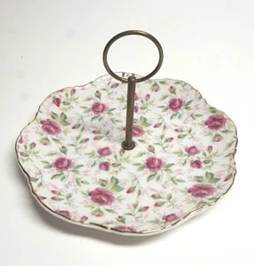 Vintage Lefton handbemalte Rose Chintz Bonboniere mit Griff - Goldrand - Bild 1 von 4