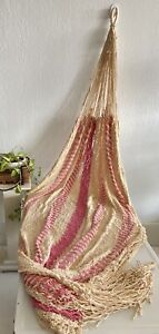 Vintage Cotton Rope Hammock Pink Off White Boho Woven Handmade 82” Long