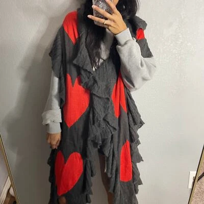 Wildfox hooded scarf grey red hearts and ruffles - Image 1 of 4