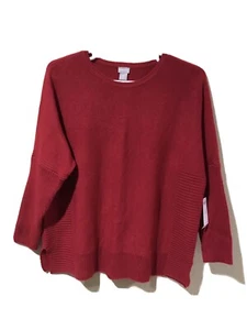 CHICO'S RIB-DETAIL PULLOVER KNIT SWEATER RED LONG SLEEVE SZ 3/XL NWT R3  - Picture 1 of 6