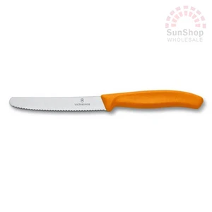 VICTORINOX Swiss Made 11cm Classic Serrated Steak Tomato & Sausage Knife Orange! - Picture 1 of 5