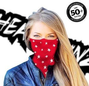 UPF50+ FACE MASK / BANDANA - SUPER STARS RED - (Motorbike, Fishing, Camping) - Picture 1 of 4