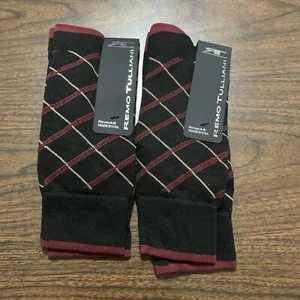 Remotulliani Cushioned Crew Socks Sz. 8-18 New 318700 Black/Maroon (2 Pair) - Picture 1 of 2