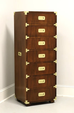 HENREDON Mid 20th Century Walnut Campaign Style Semainier Lingerie Chest Cover