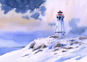 Louisbourg Point Lighthouse Snow, Cape Breton, Nova Scotia, Canada. Art Prints - Picture 1 of 2