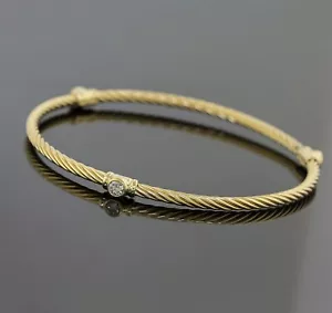 David Yurman 3 Diamond Station Cable Bangle Bracelet 18K Yellow Gold - Picture 1 of 6