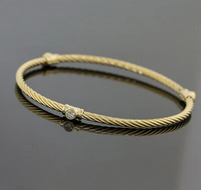 Brazalete Brazalete David Yurman 3 Diamantes Estación Cable Oro Amarillo 18K Foto 1 de 4