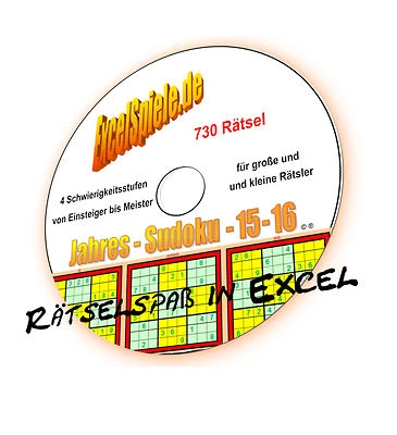 Jahres- Excel-SUDOKU 2015 und 2016 im Doppelpack, Excel-Tool zum Rätseln - Bild 1 von 4