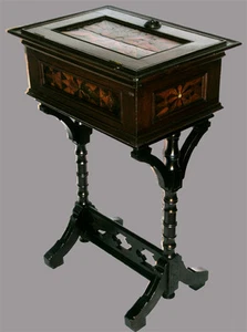 ANTIQUE FOLK-ART WORK STAND - Picture 1 of 10