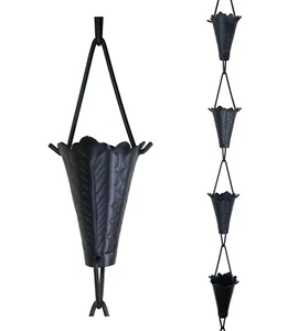 Rain Chain Gutter Downspout JASINC HOMES: Leaf JAS8002BLK LIQ - Picture 1 of 7