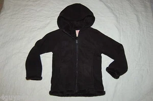 Girls Sweat Jacket ZIP HOODIE Sherpa Lined BLACK FLEECE Hooded  Pockets XS 4-5 - Picture 1 of 2