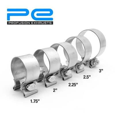 PROFUSION EXHAUSTS Universal Band Exhaust Clamps, Heavy Duty Clamp Stainless Steel 45mm - 76mm