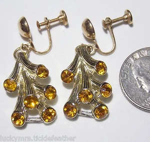 Boucles d'oreilles vintage à vis topaze strass branche abstraite pendantes - Photo 1/1