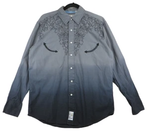 Panhandle Slim Shirt Men's Black Ombre Smile Pocket Embroidery Pearl Snap Top M - Picture 1 of 10
