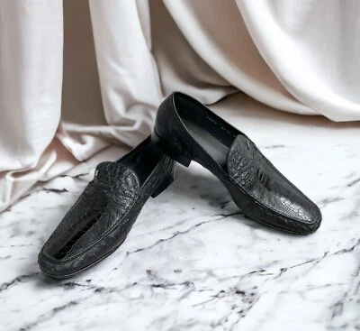 Moreschi 意大利乐福鞋黑色正品鸵鸟皮革一脚蹬鞋男式 11 $1700 — 第 1/4 张图片