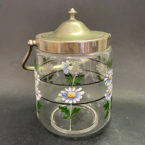 Pot à biscuits en verre peint émaillé à décor de fleurs (H : 19 cm) - Foto 1 di 12