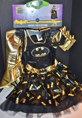 NEW DC Comics Batgirl Sequin Dress Halloween Costume Mask Cape Cuffs Girls Med. - Image 1 of 4