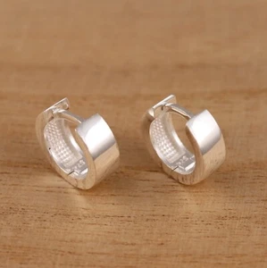 925 Sterling Silver 12mm x 4mm Plain Huggie Hoop Earrings Men's Ladies Gift Box - Picture 1 of 8